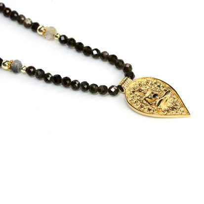 Buddha pendant necklace obsidian